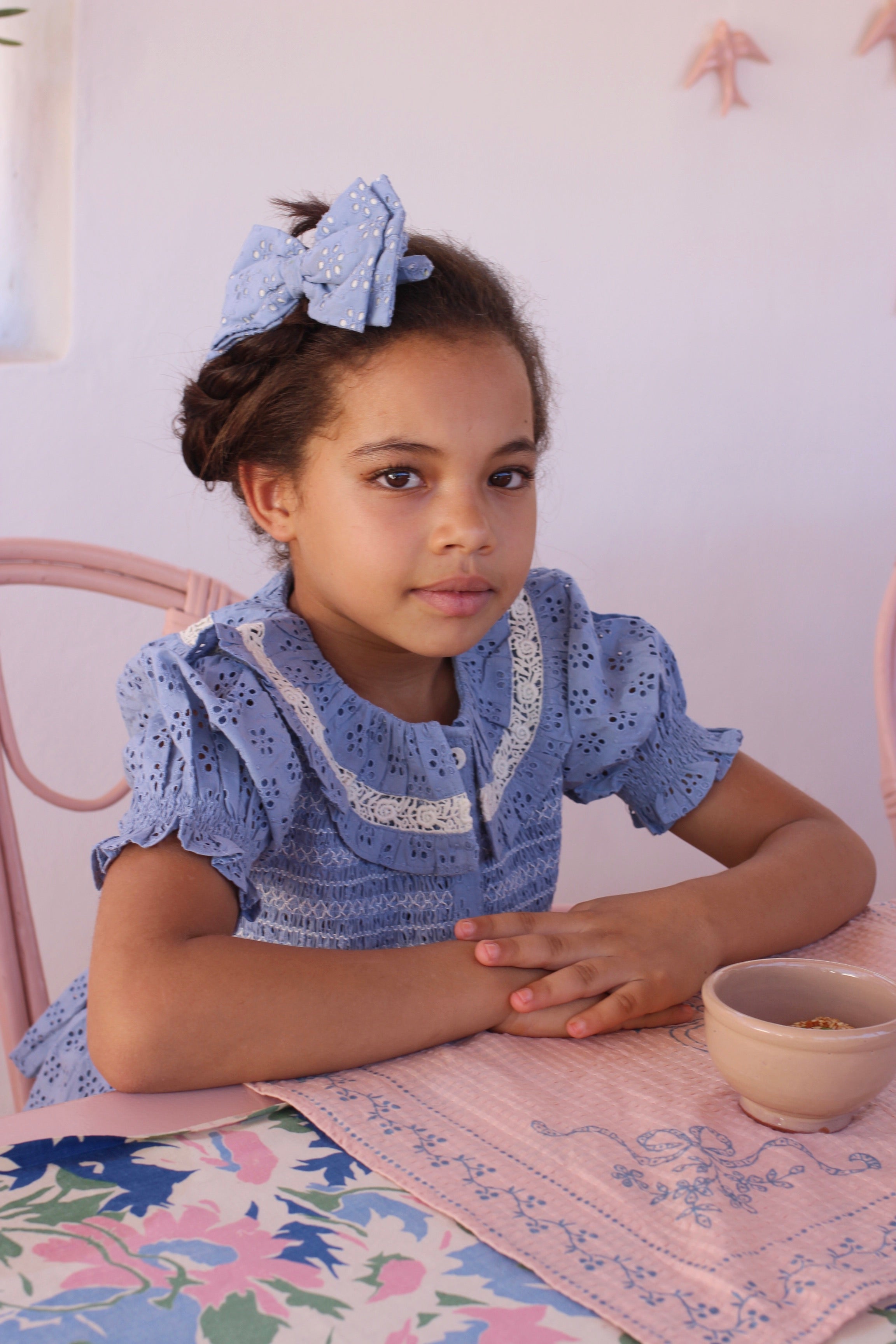 Bonjour Diary Blouse blue broderie anglaise organic voile
