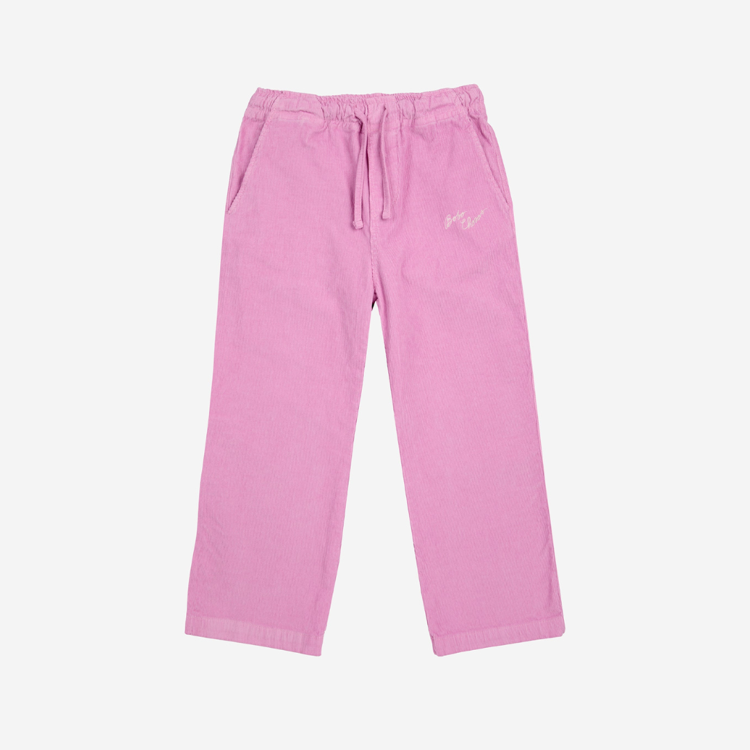 Bobo Choses pink corduroy straight pants voorzijde.