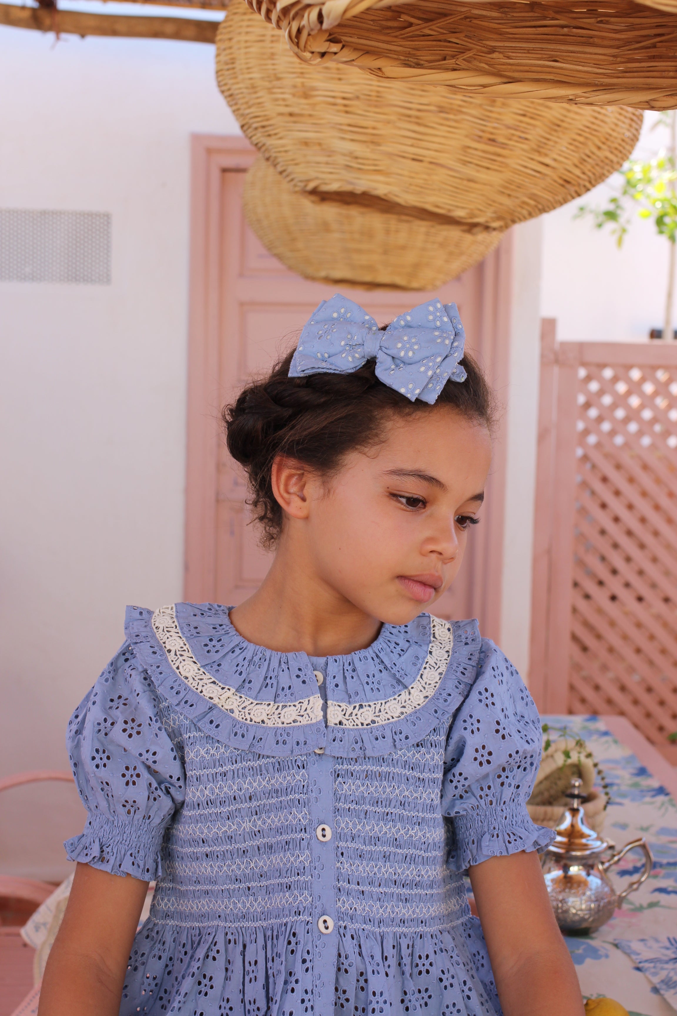 Bonjour Diary Blouse blue broderie anglaise organic voile