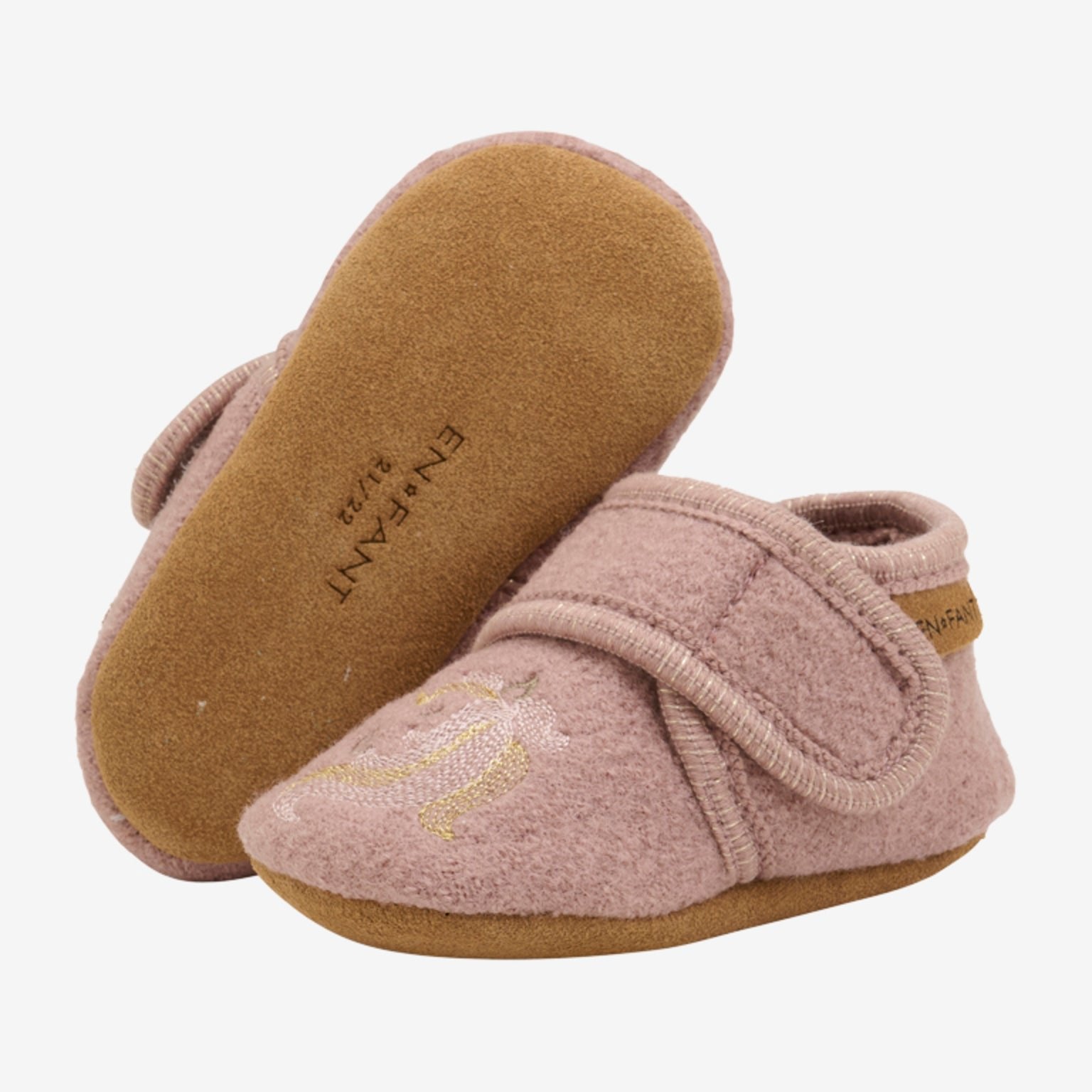 ENFANT babyslofjes geborduurd rose zijaanzicht