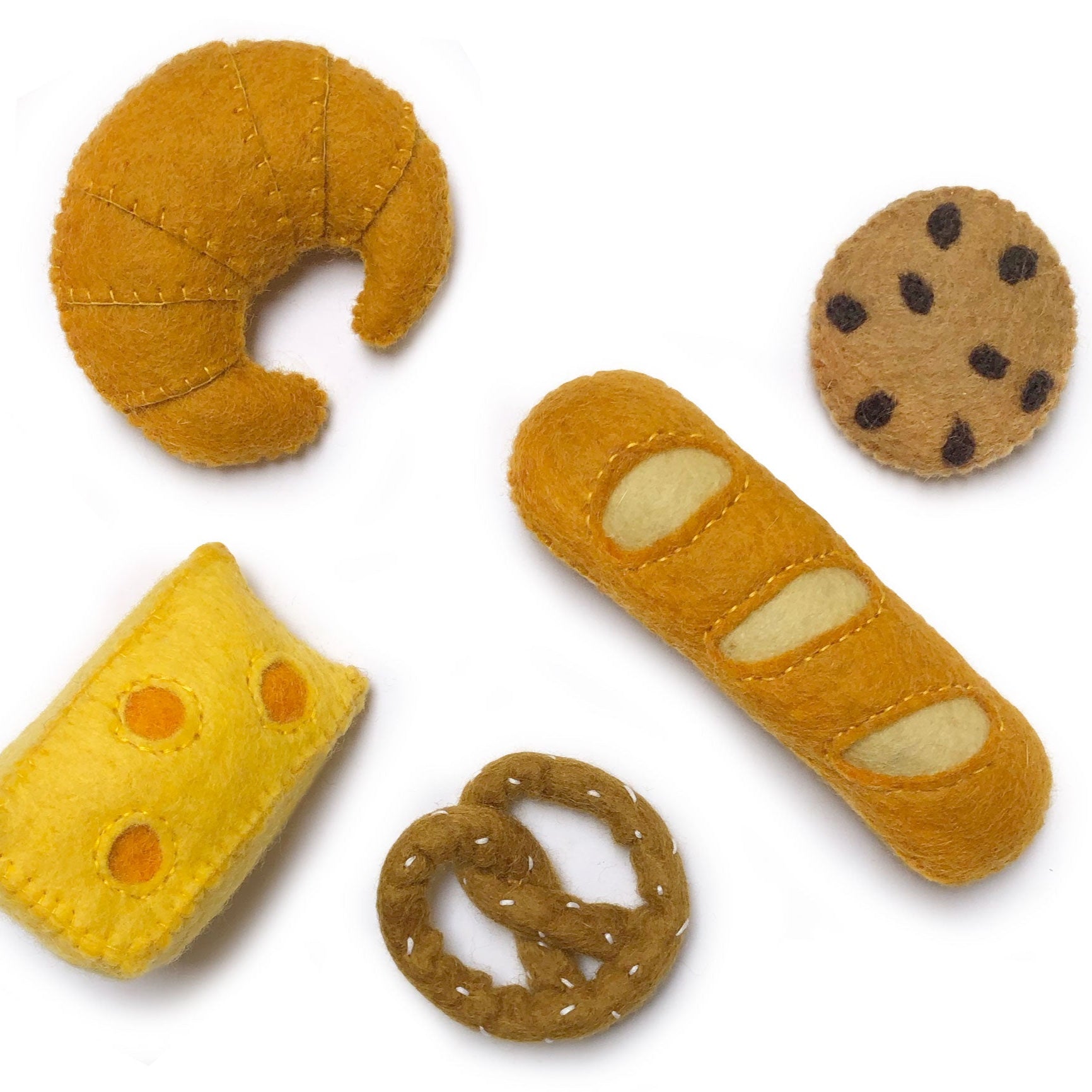 Vilten handgemaakt speelgoed van een broodset