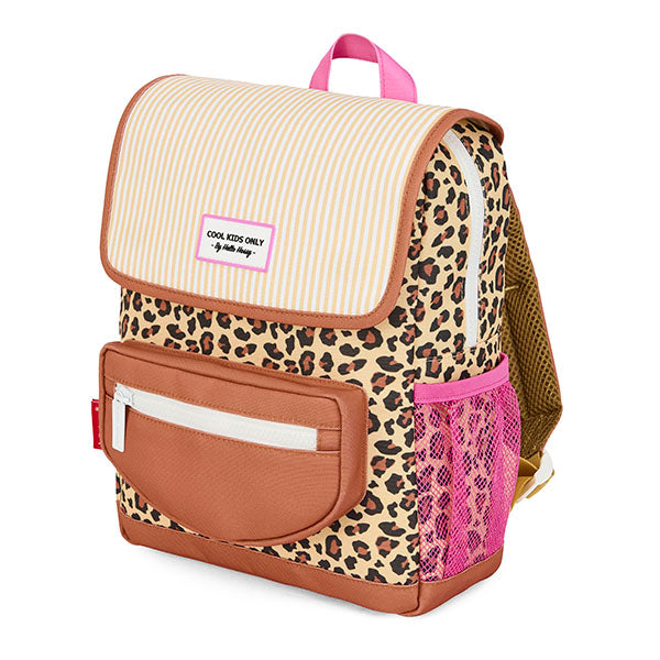 Rugzak voor kinderen in leopard en rose kleur zijkant