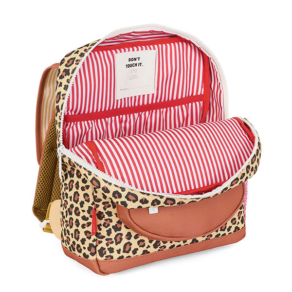 Rugzak voor kinderen in leopard en rose kleur open