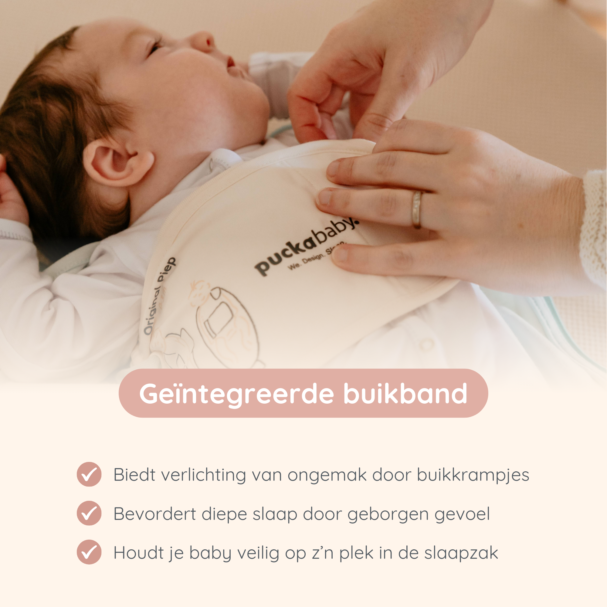 Baby met buikband Inbakerslaapzak Piep 0-3M Pure