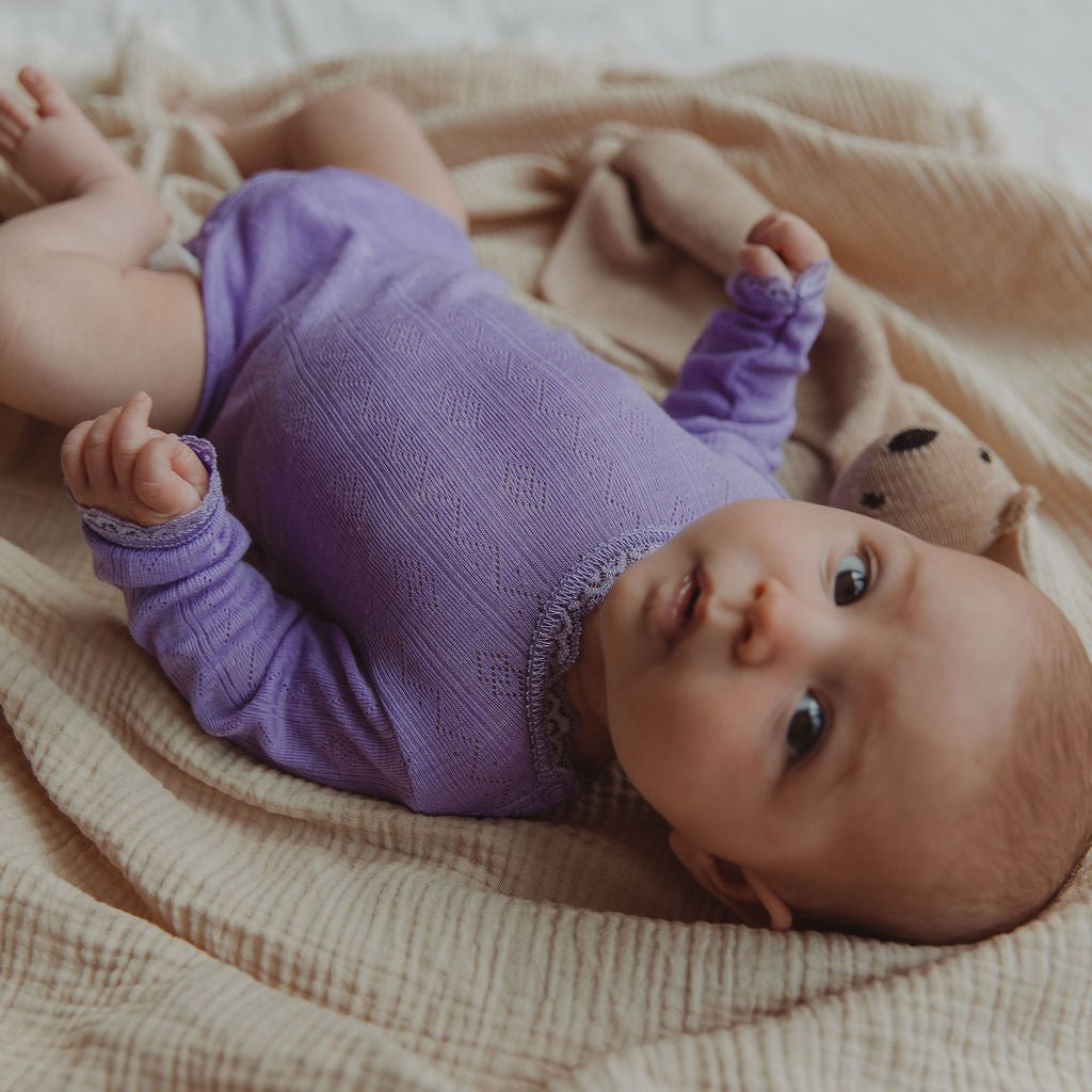 Close up van pointelle effect van romper