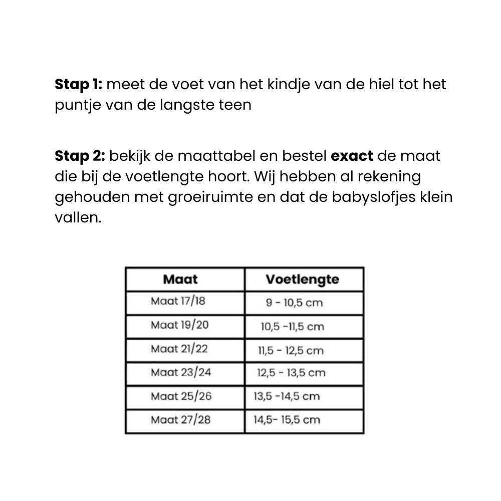 Maattabel Babyslofjes wool rosin