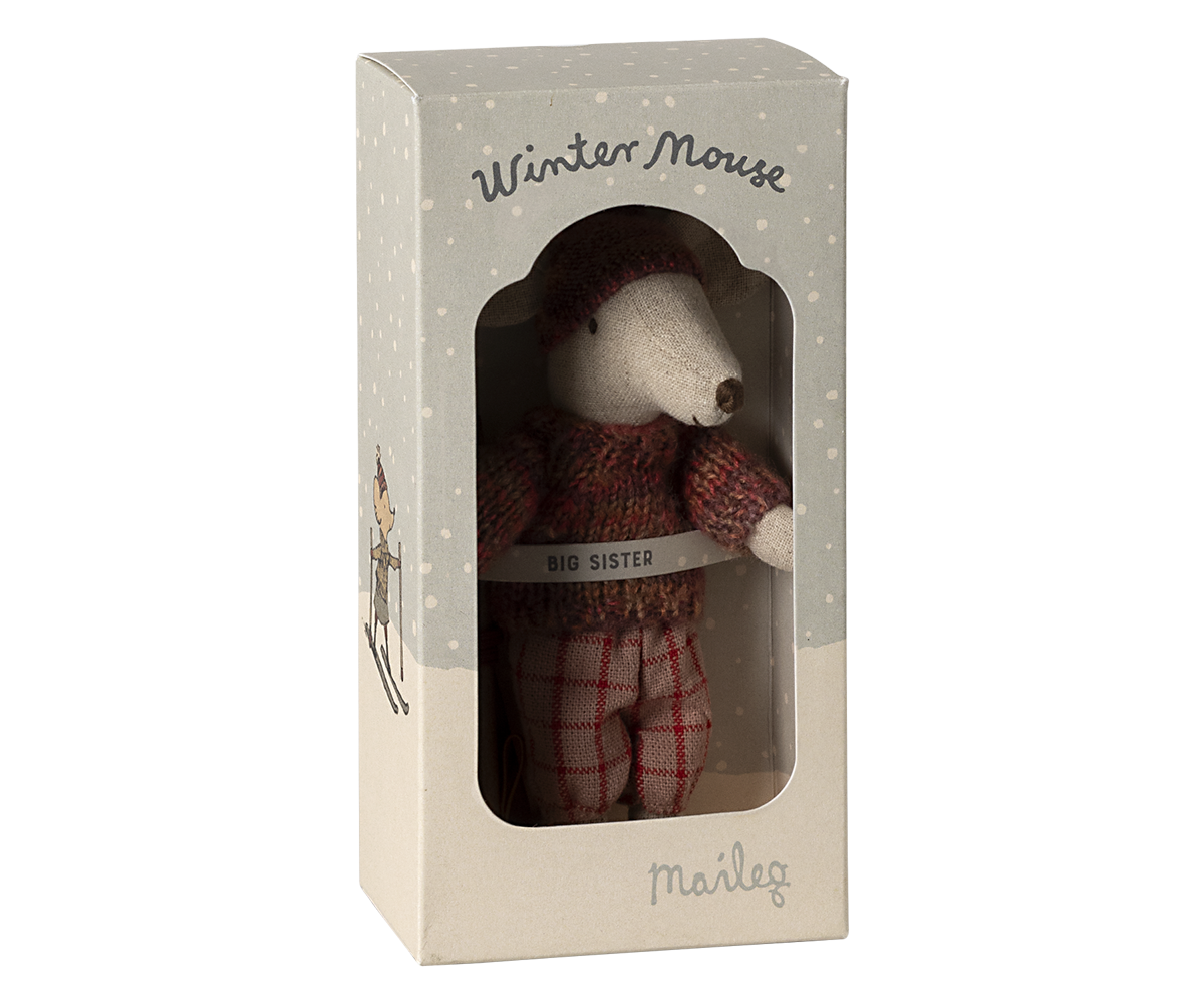 Maileg Winter mouse with skiset sister in box