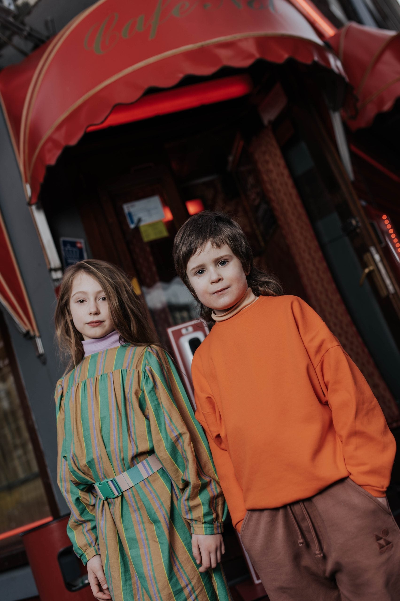 Repose Balloon dress magic green sand stripe