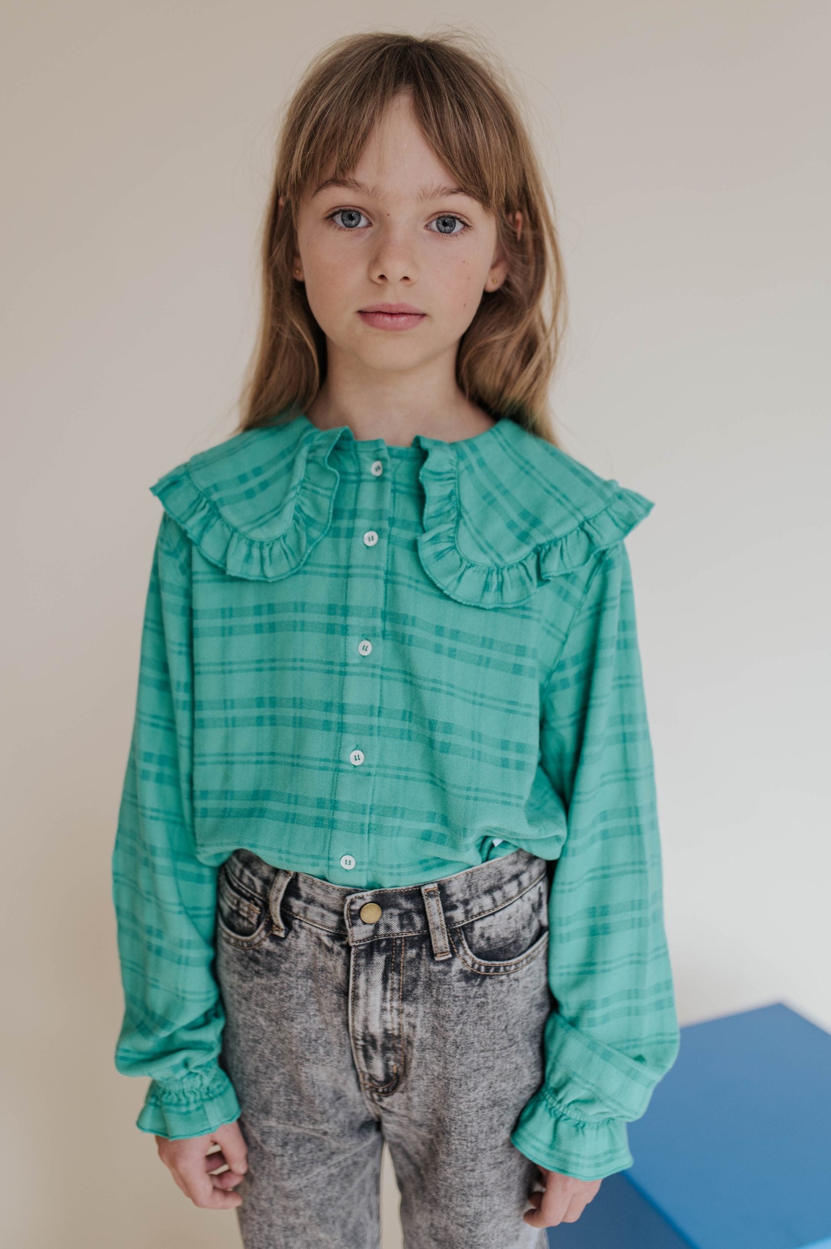 Repose Collar blouse magic green check