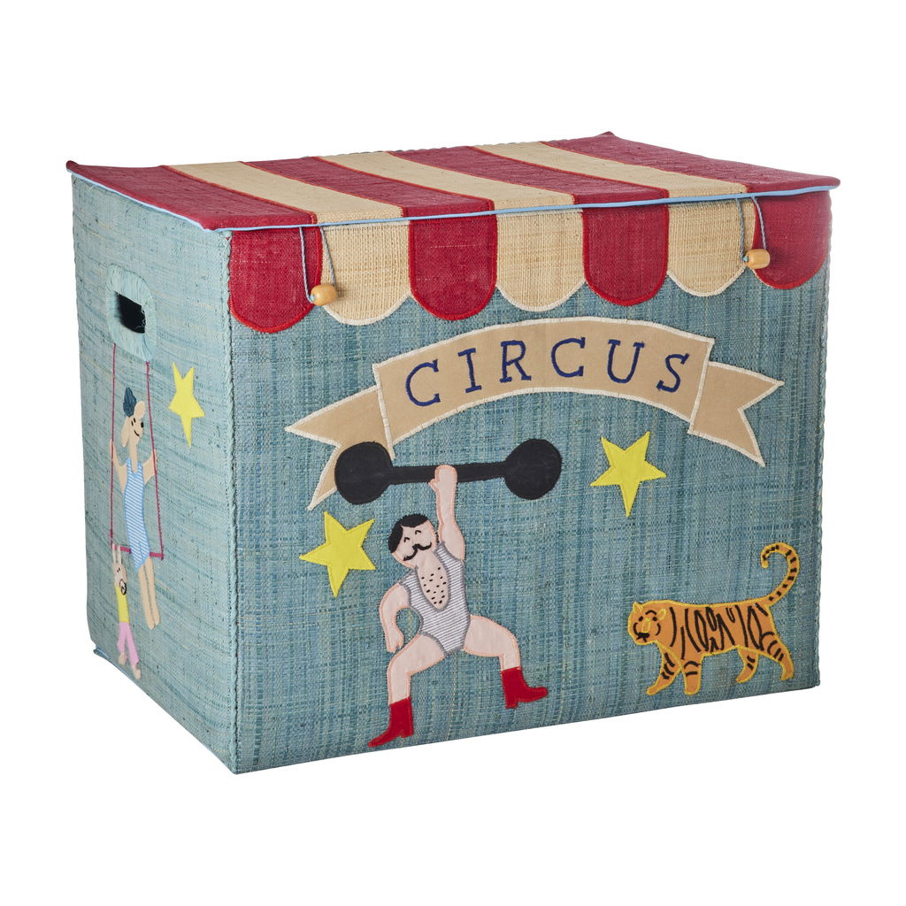 Raffia opbergbox circus blauw