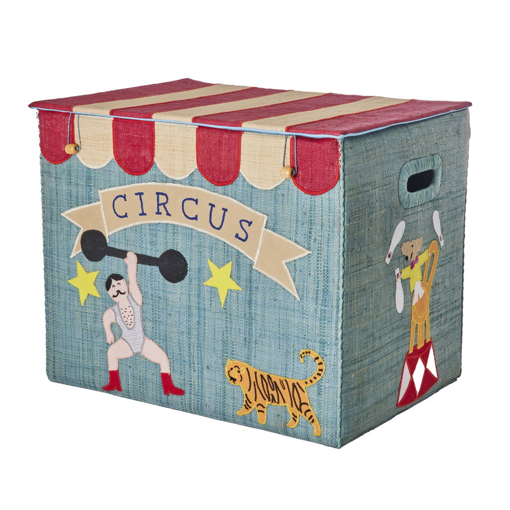Raffia opbergbox circus blauw
