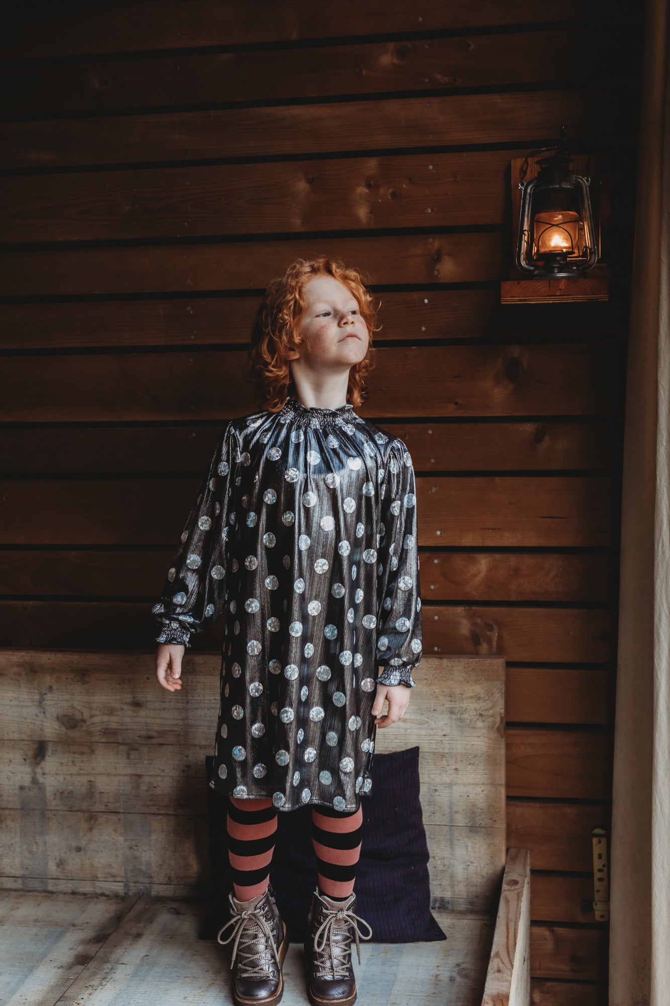 Sproet & Sprout Dress ruffle collar metallic dots