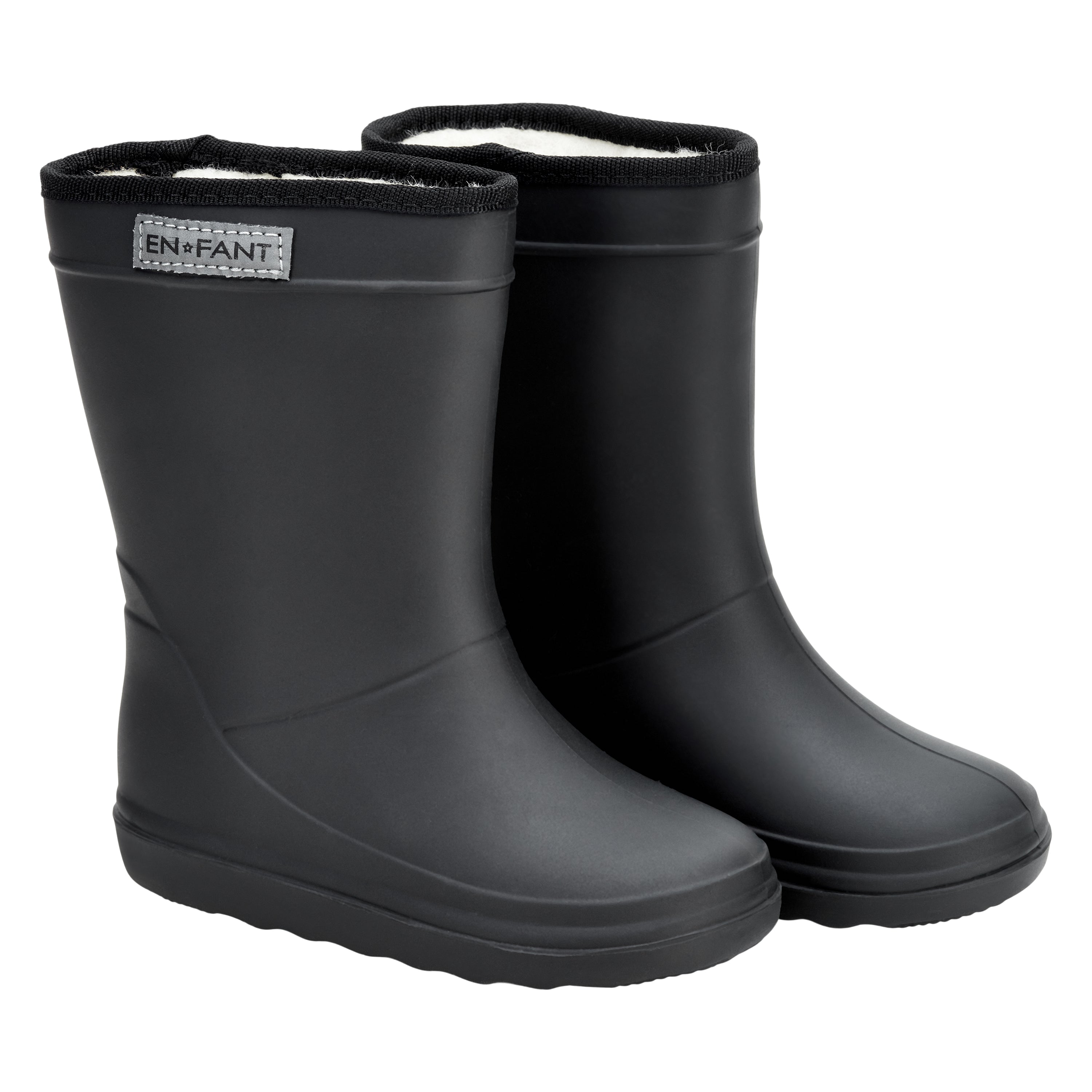 De thermoboots zijn gevoerd met wol aan de binnenzijde. De regenlaarzen zijn van ENFANT en hebben een zwarte kleur voorzijde.