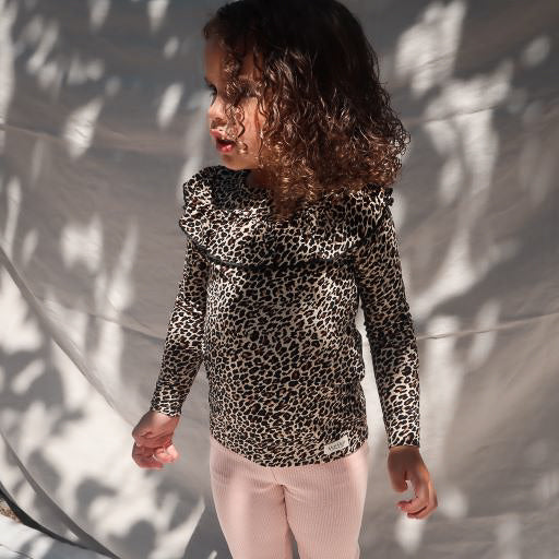 Lange mouwen shirt in Leopard bruin voor kinderen met kraag aan de bovenzijde van Mar Mar Copenhagen.