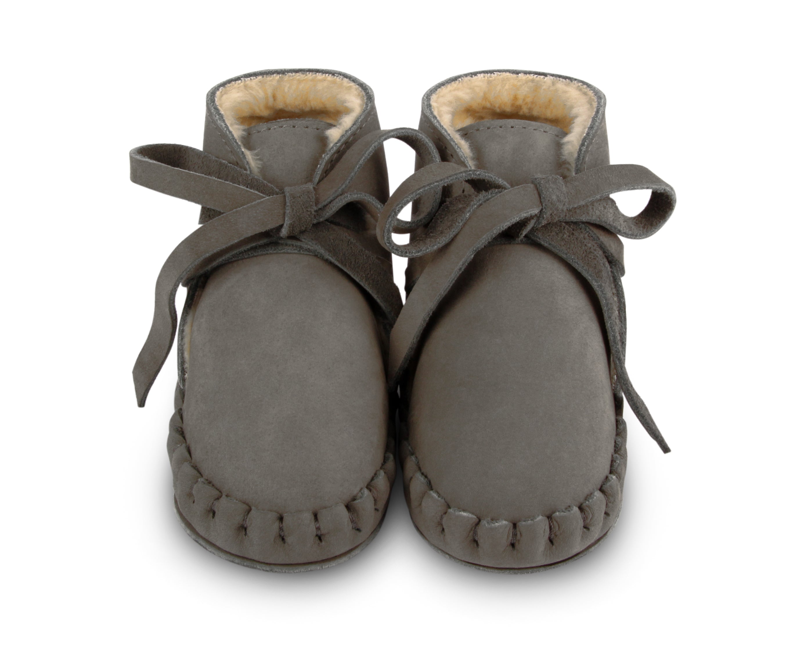 wol gevoerde slofjes voor baby's / kinderen in het groen van donsje.