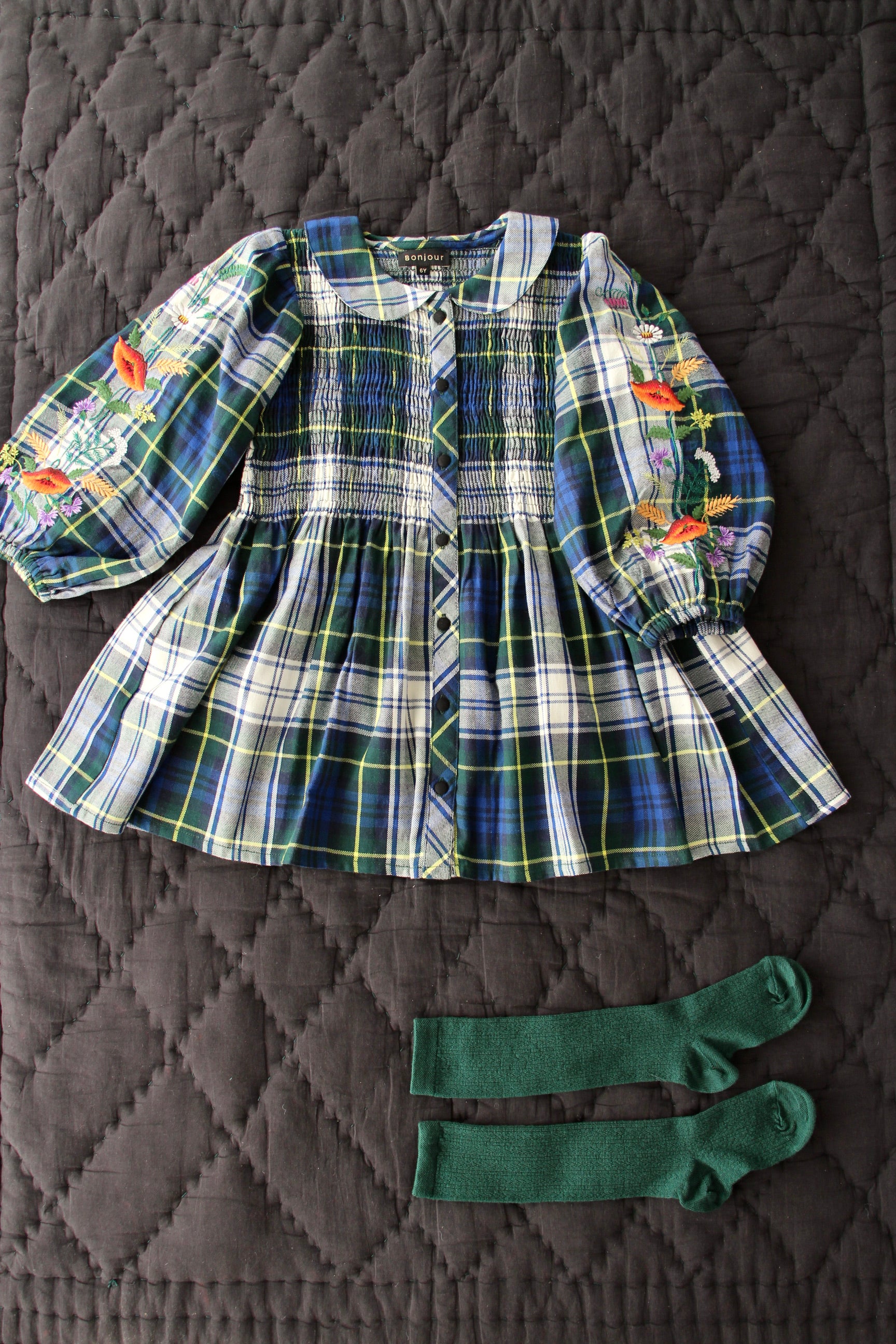 Bonjour Diary Tunique blouse Dark green check