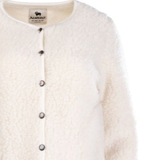 Foto op witte achtergrond van de wollen bodywarmer van Alwero