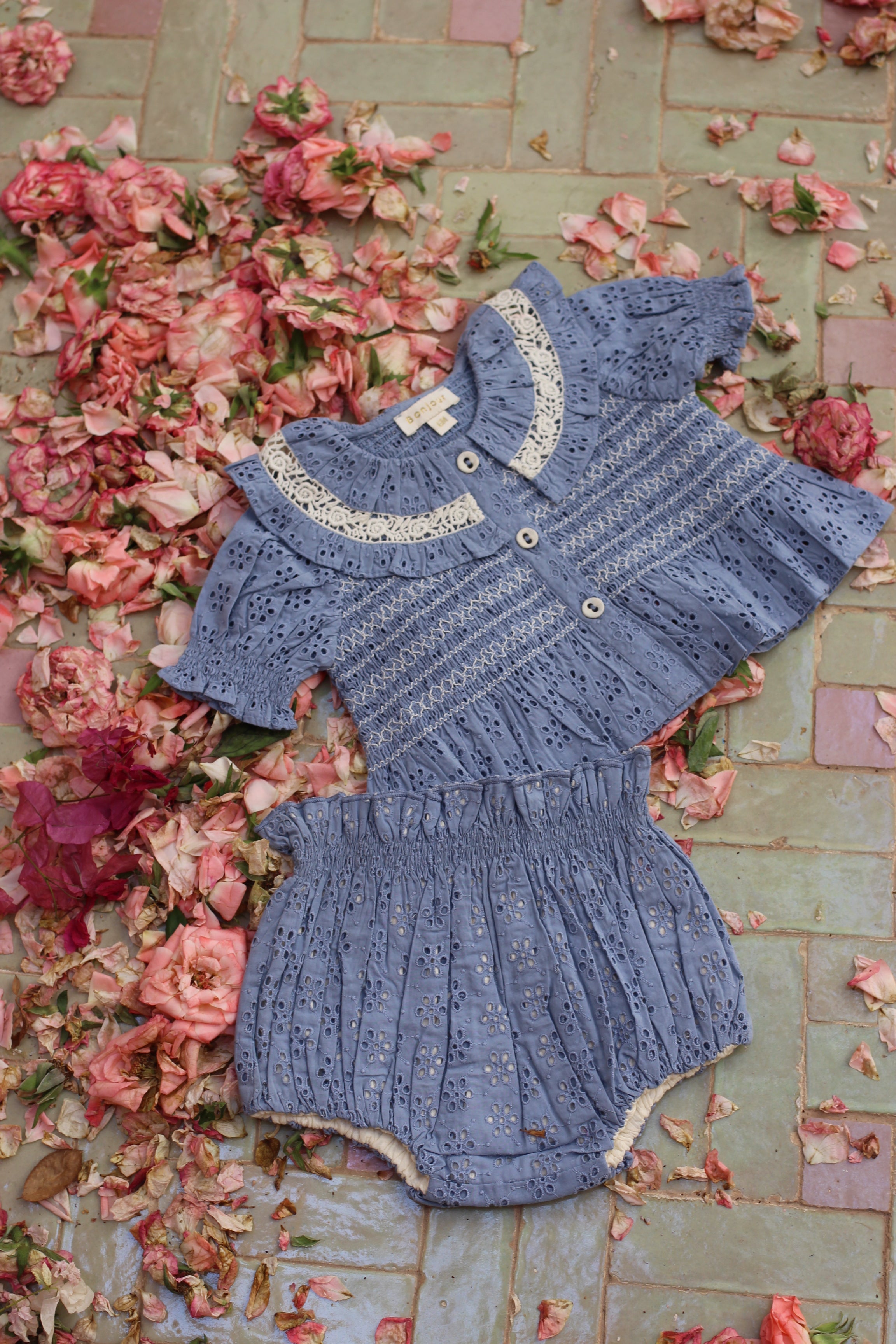 Bonjour Diary Blouse blue broderie anglaise organic voile