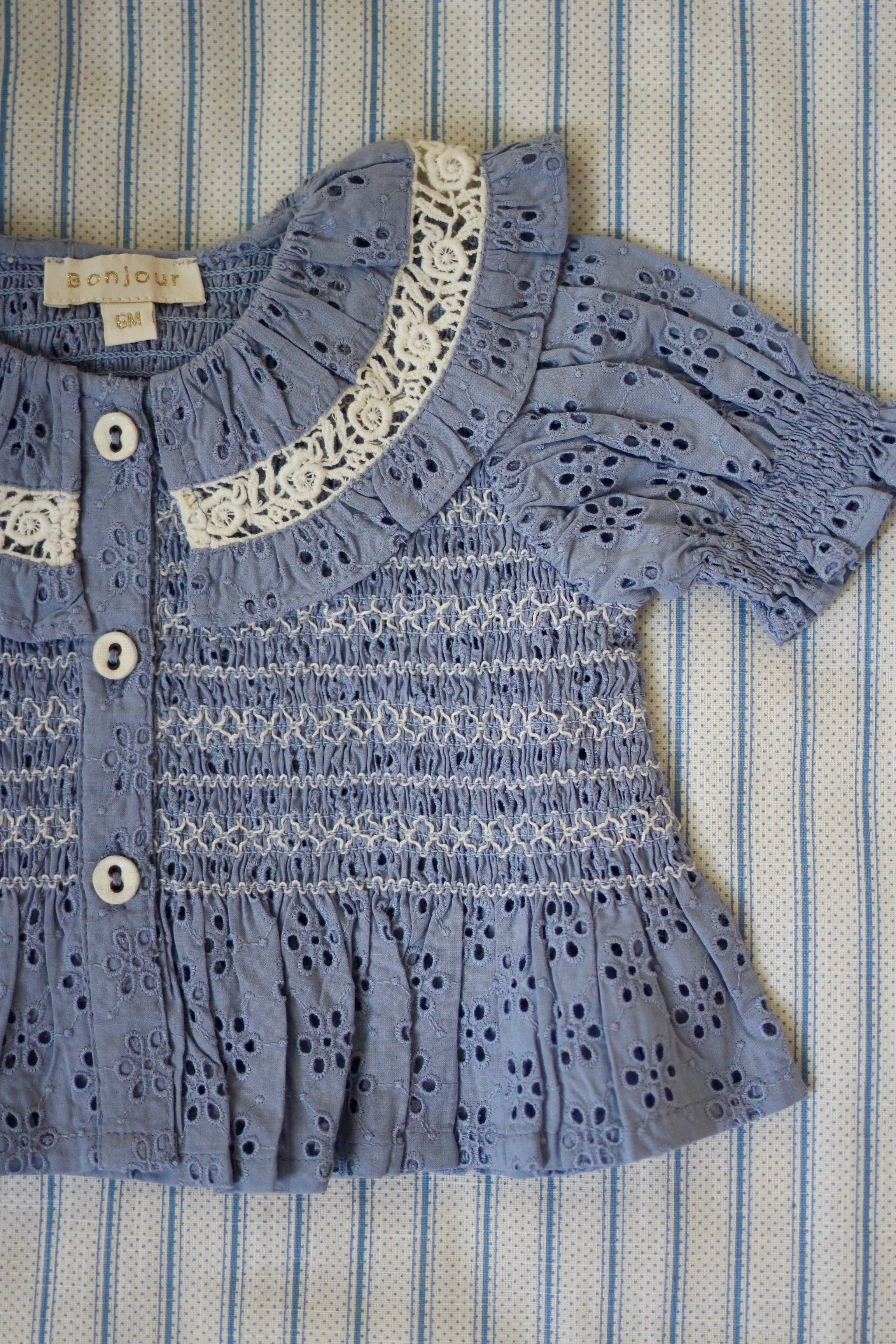 Bonjour Diary Blouse blue broderie anglaise organic voile