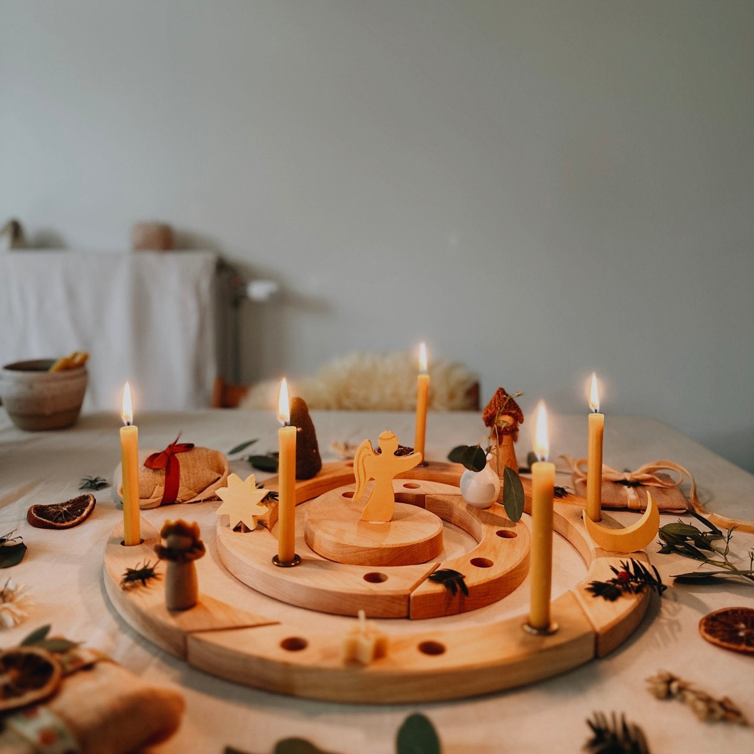 Celebration spiral naturel Grimms kaarsen aan