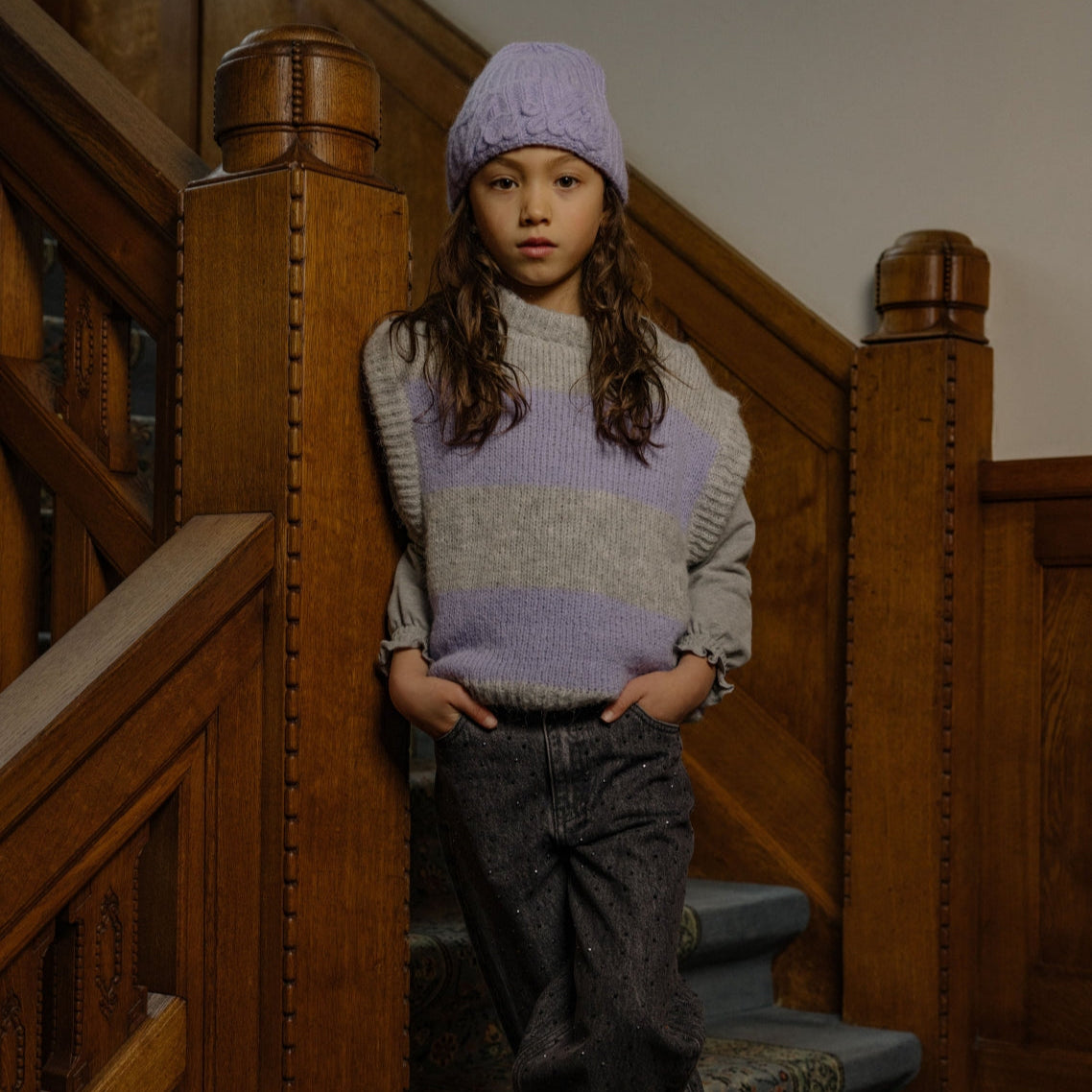 Charlie Petit nela spencer grey lila stripe aan bij meisje