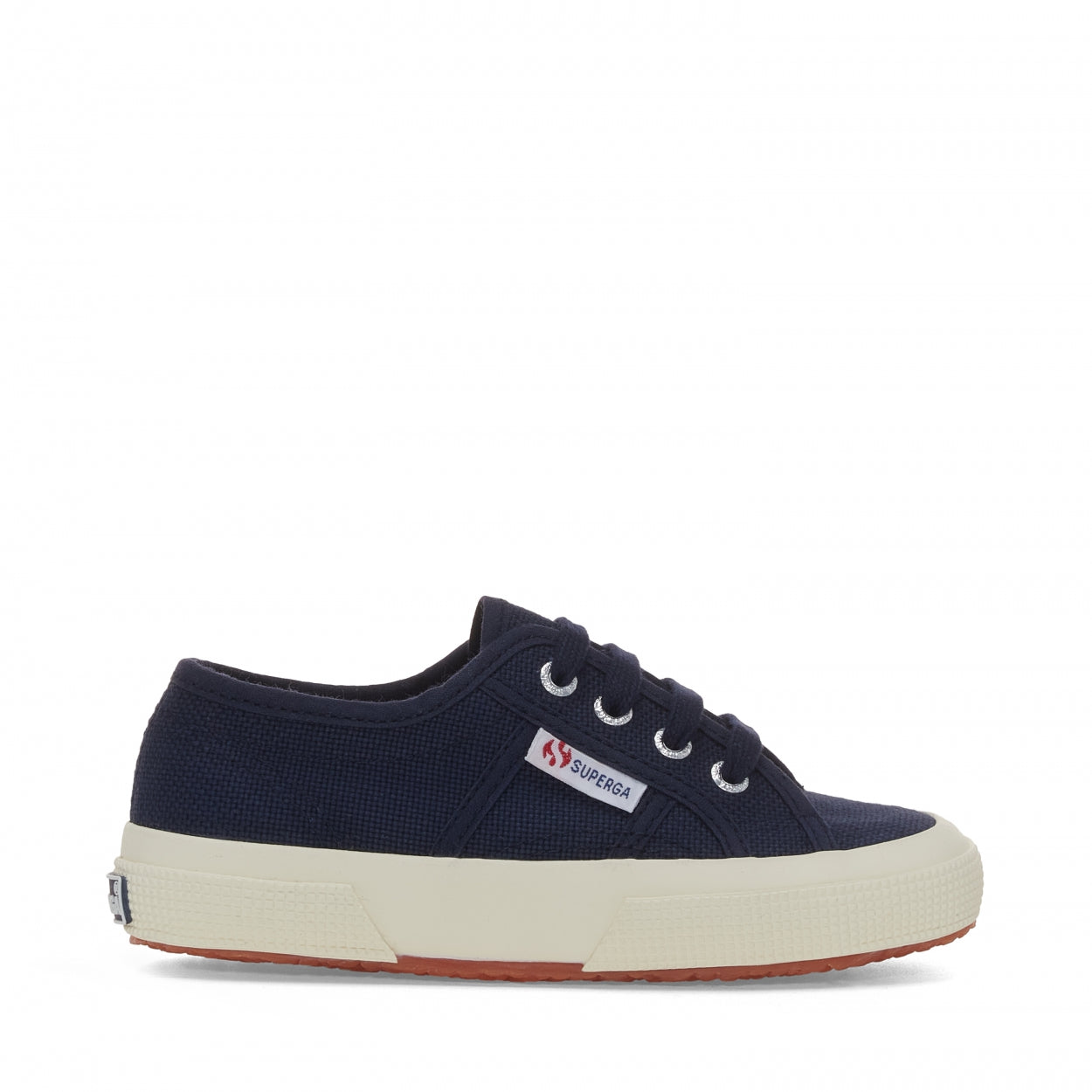 Classic blue navy Superga zijkant.