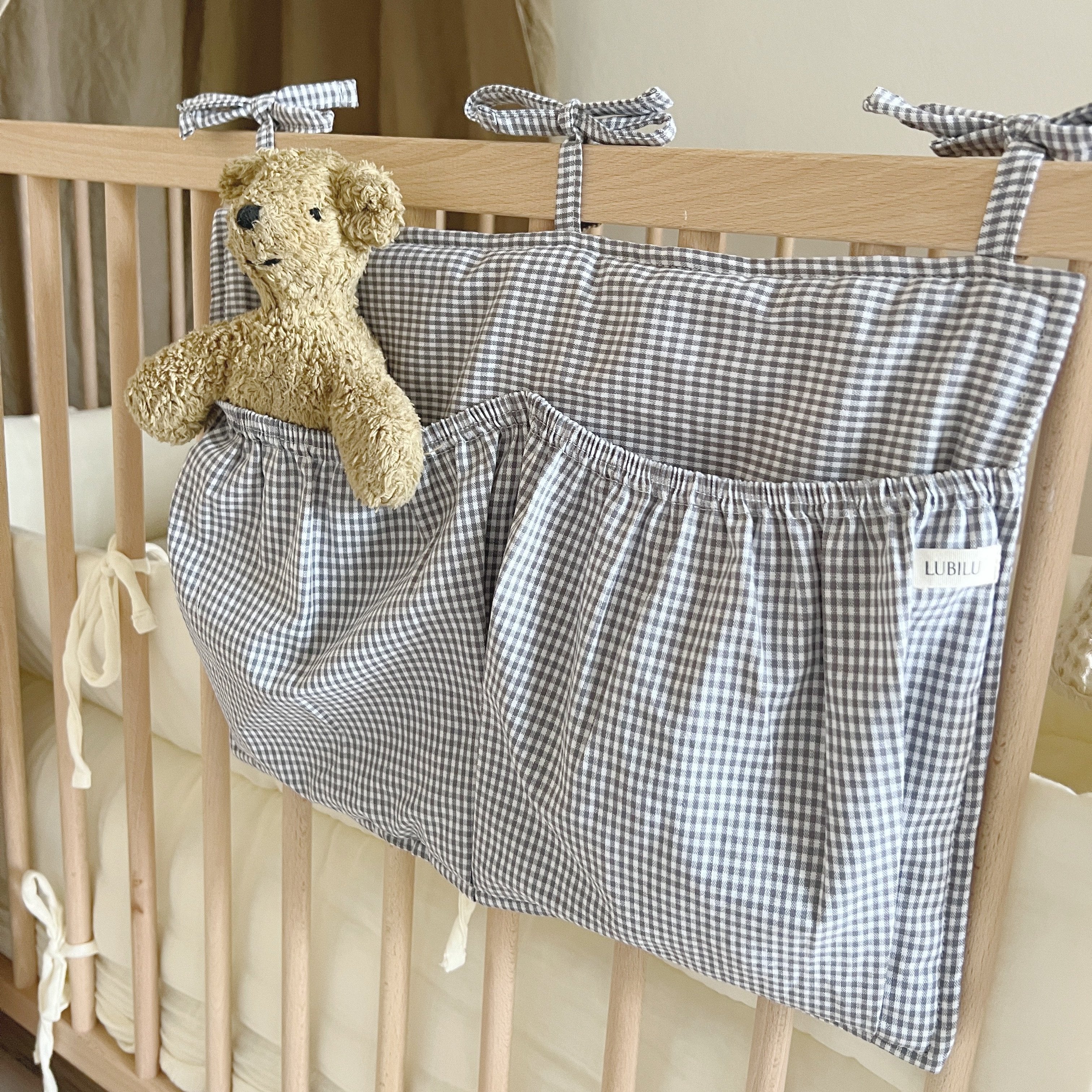 Bedpocket grijs rijtjes