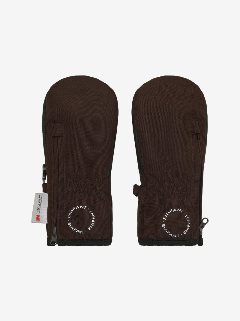 Mouffles imperméables en loupe de bois avec fermeture éclair pour enfant