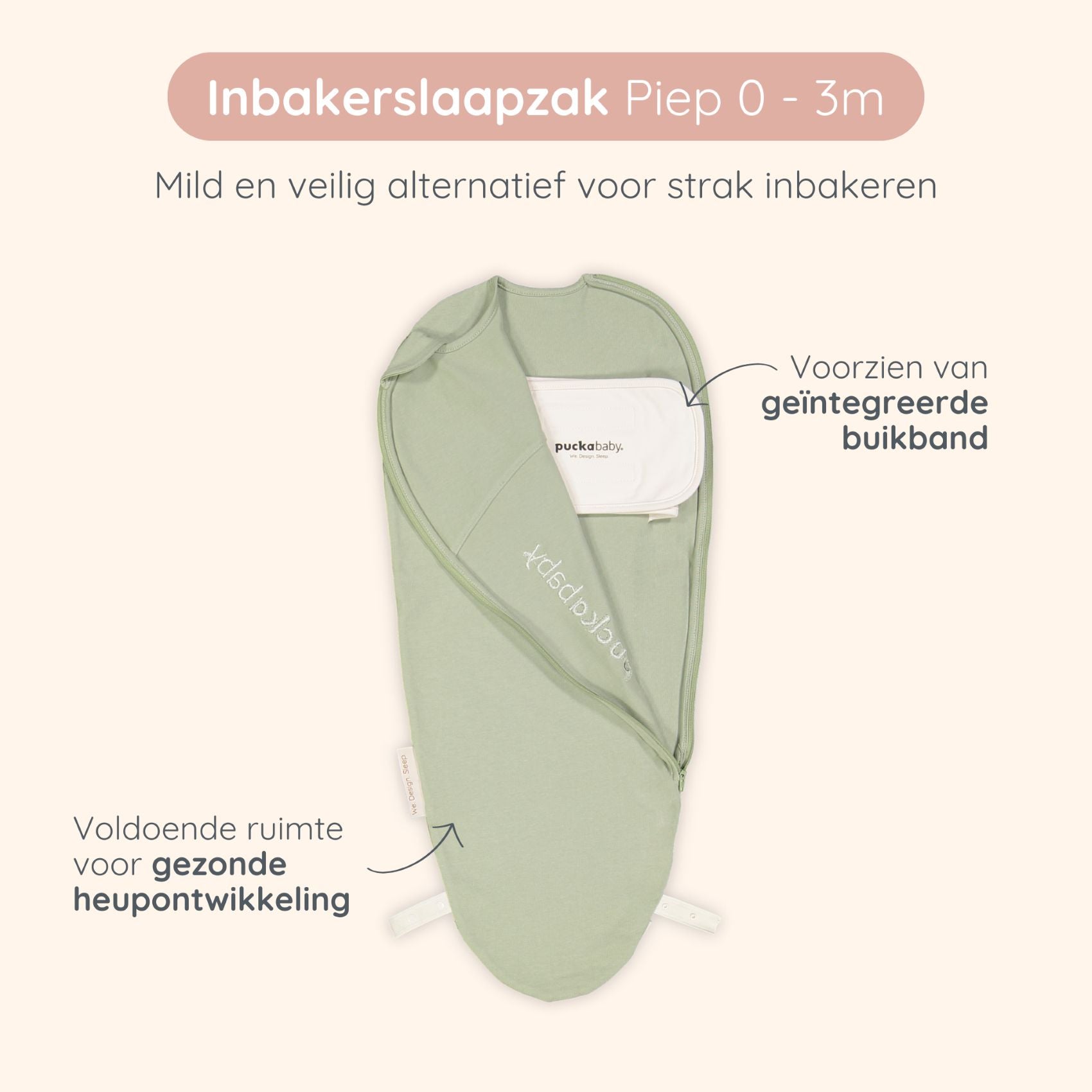 Instructie Inbakerslaapzak Piep 0-3M Olive Puckababy
