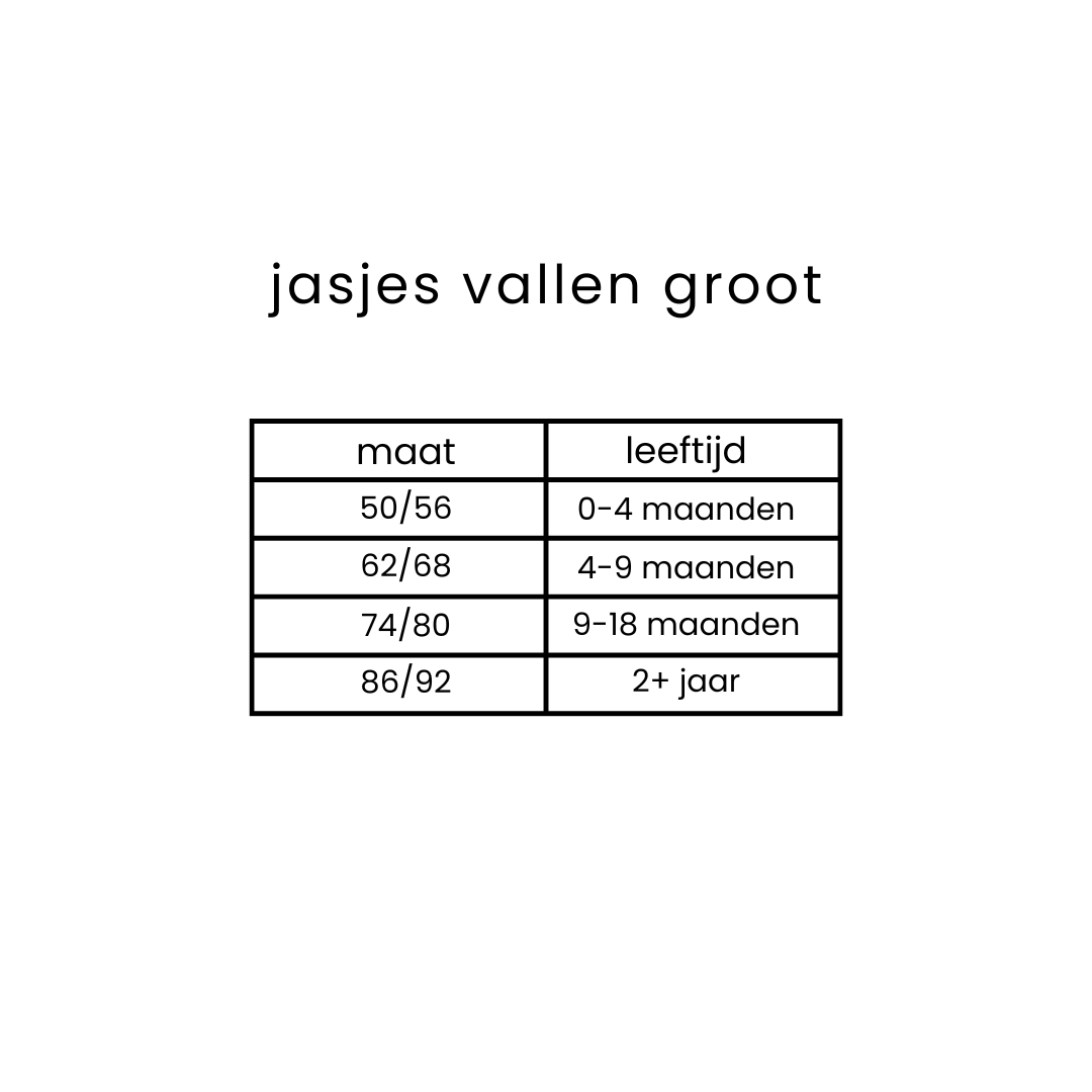 Jasje wolfleece rose maattabel 1