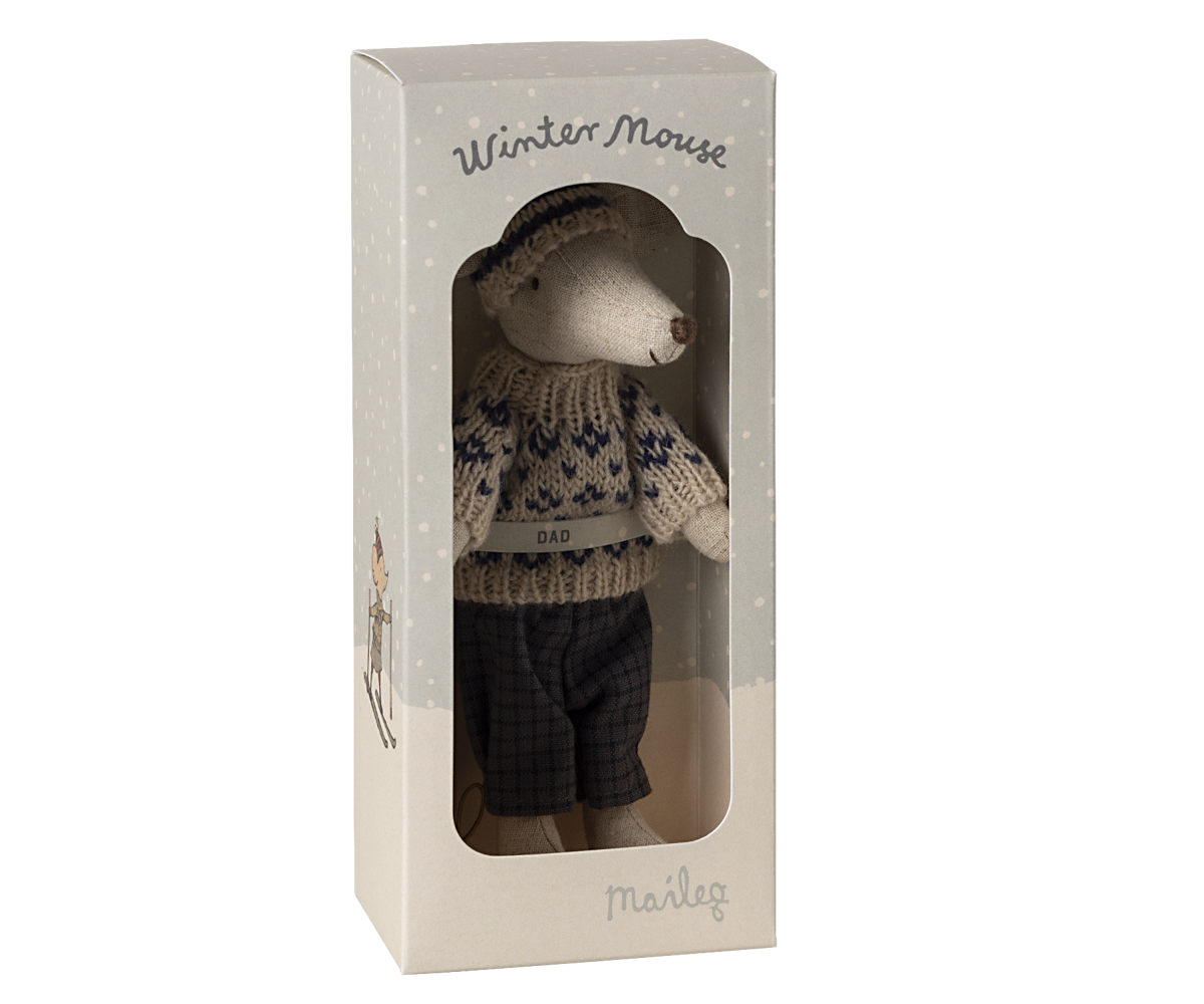 Maileg Winter mouse with ski set, Dad in a box