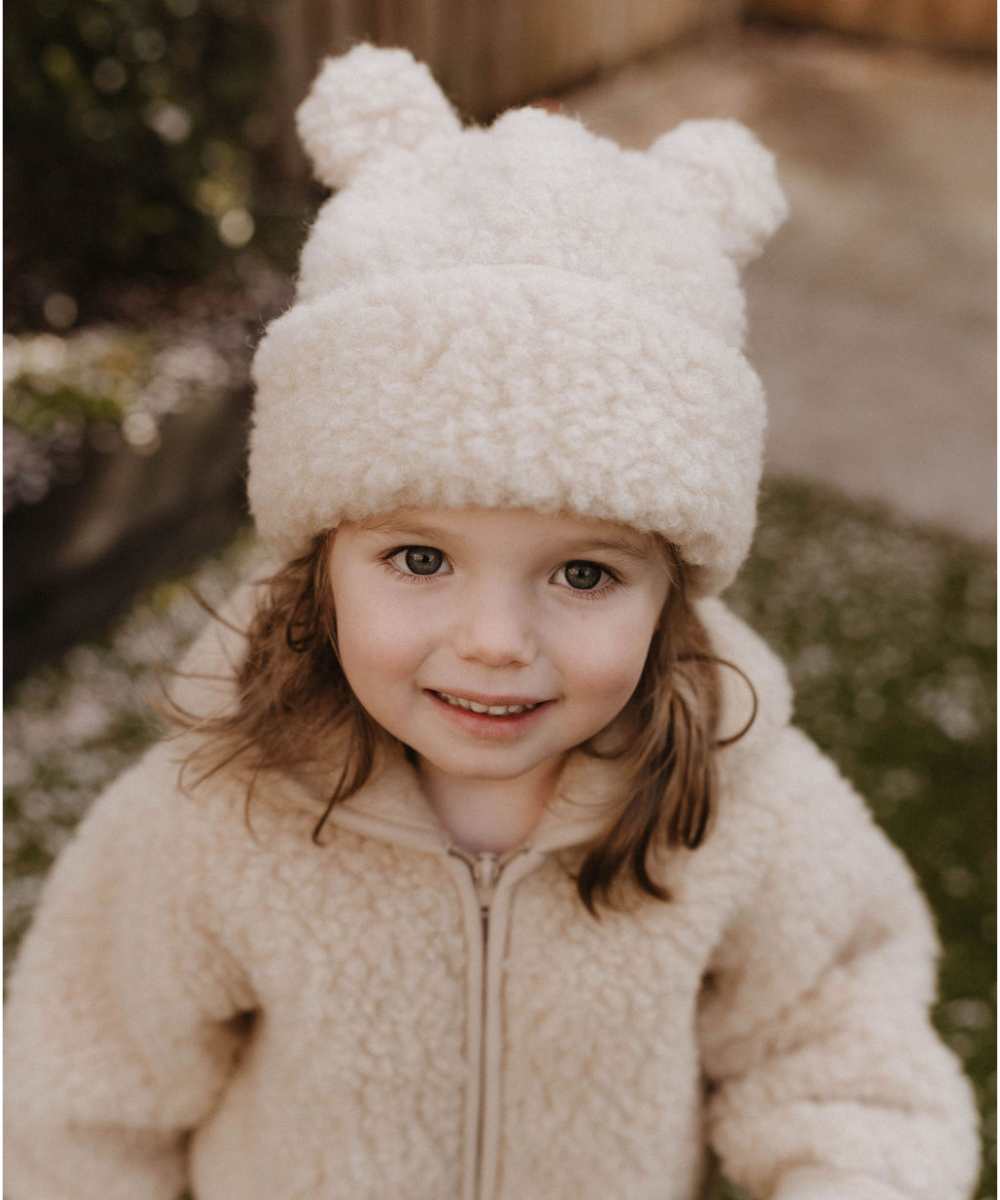 Muts teddy 100% wol beige (met oortjes)