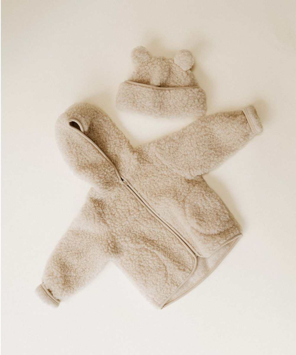 Muts teddy 100% wol beige (met oortjes)