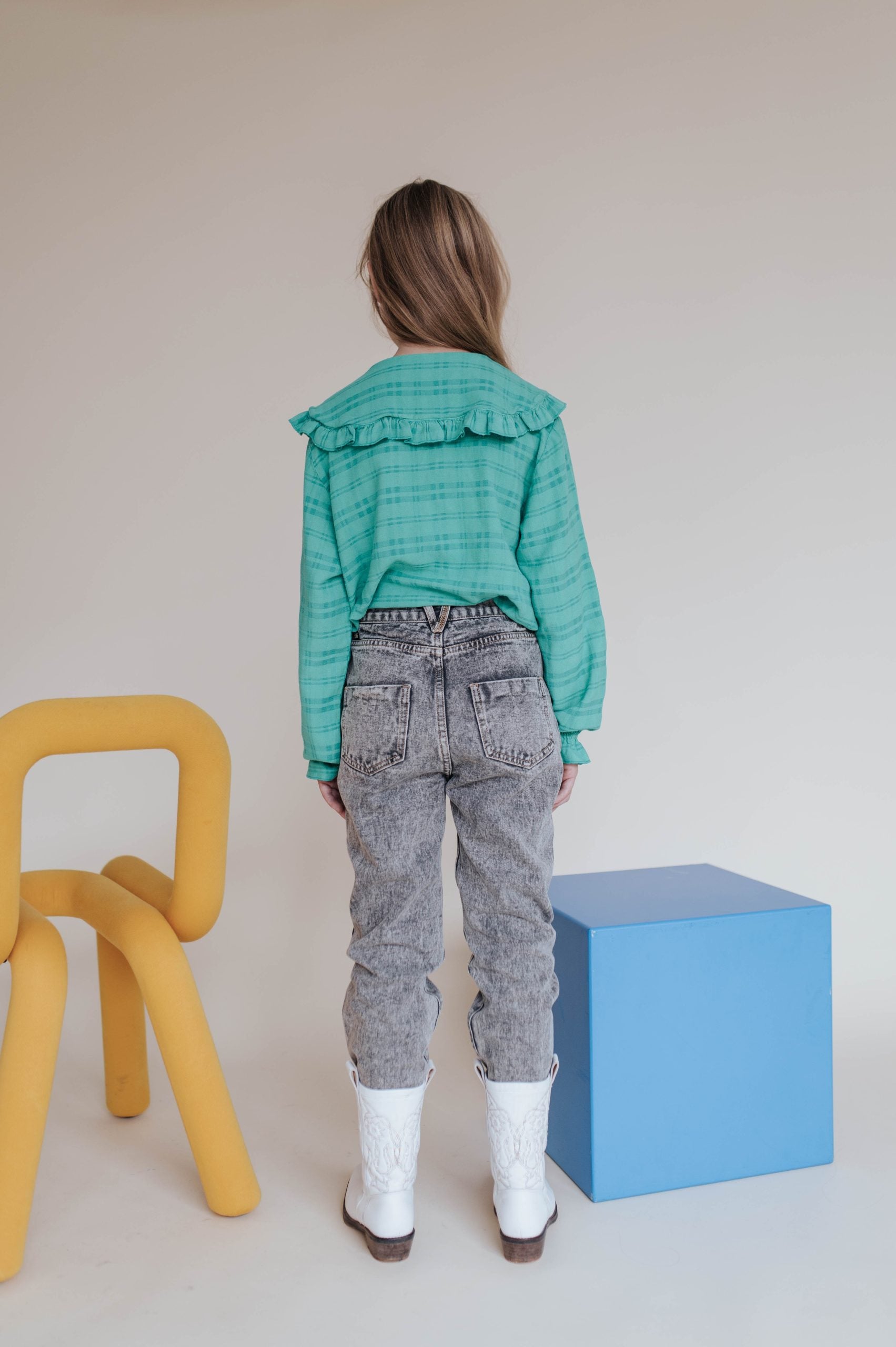 Repose Collar blouse magic green check