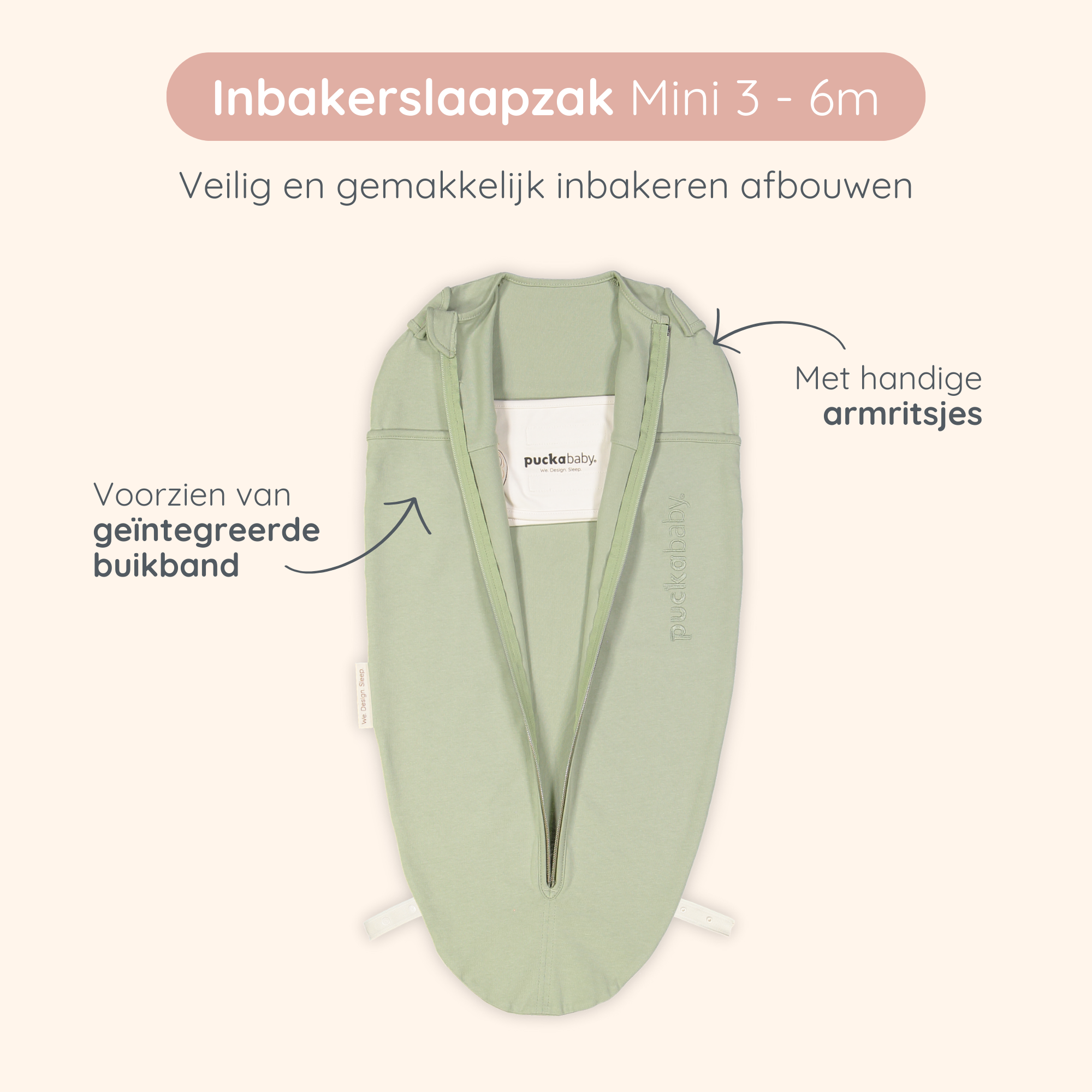 Instructie kaaty Slaapzak 3M-6M Olive Puckababy