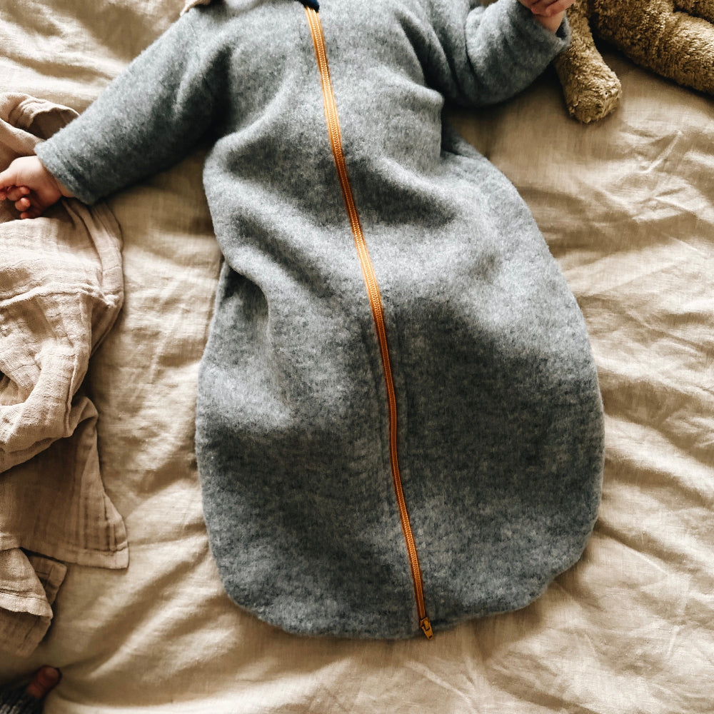 Slaapzak 100% wol grijs melange voorzijde
