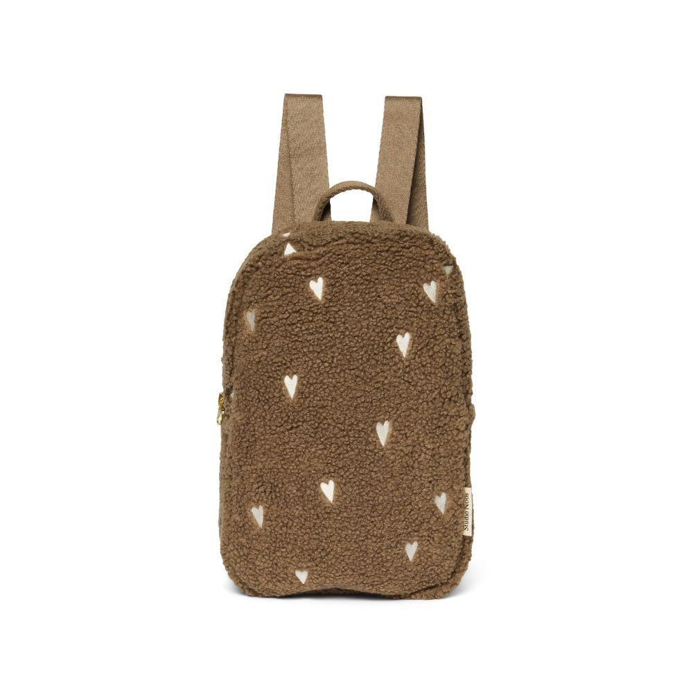 Studio Noos Rugzak teddy hartjes brown voorzijde