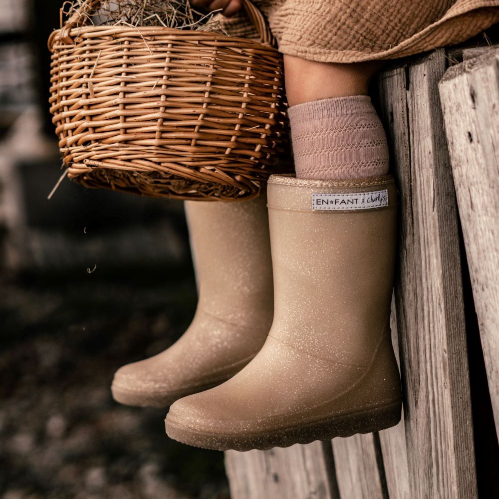 Gouden thermoboots (regenlaarzen) voor kinderen van het merk Enfant. Dit zijn limited edition boots en dit wil zeggen alleen verkrijgbaar bij Charly's voorzijde lifestyle 2.