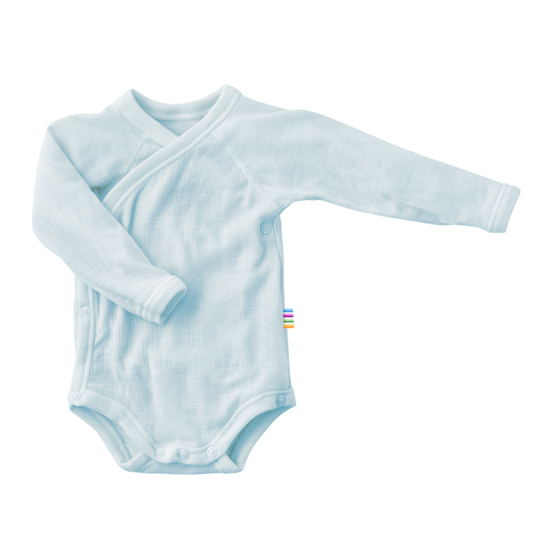 Wikkelromper merinowol blue Joha voorzijde.