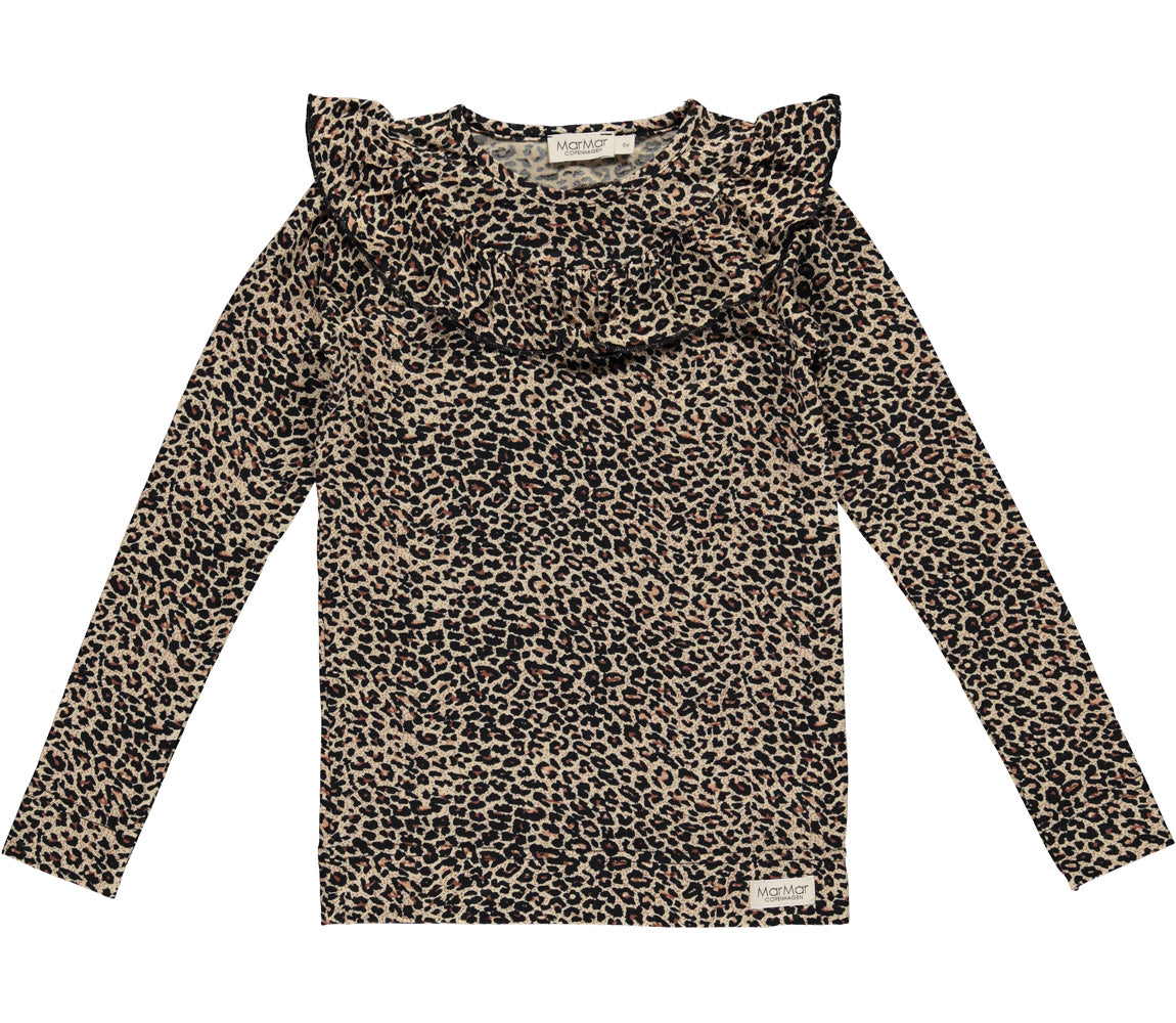 Lange mouwen shirt in Leopard bruin voor kinderen met kraag aan de bovenzijde van Mar Mar Copenhagen.