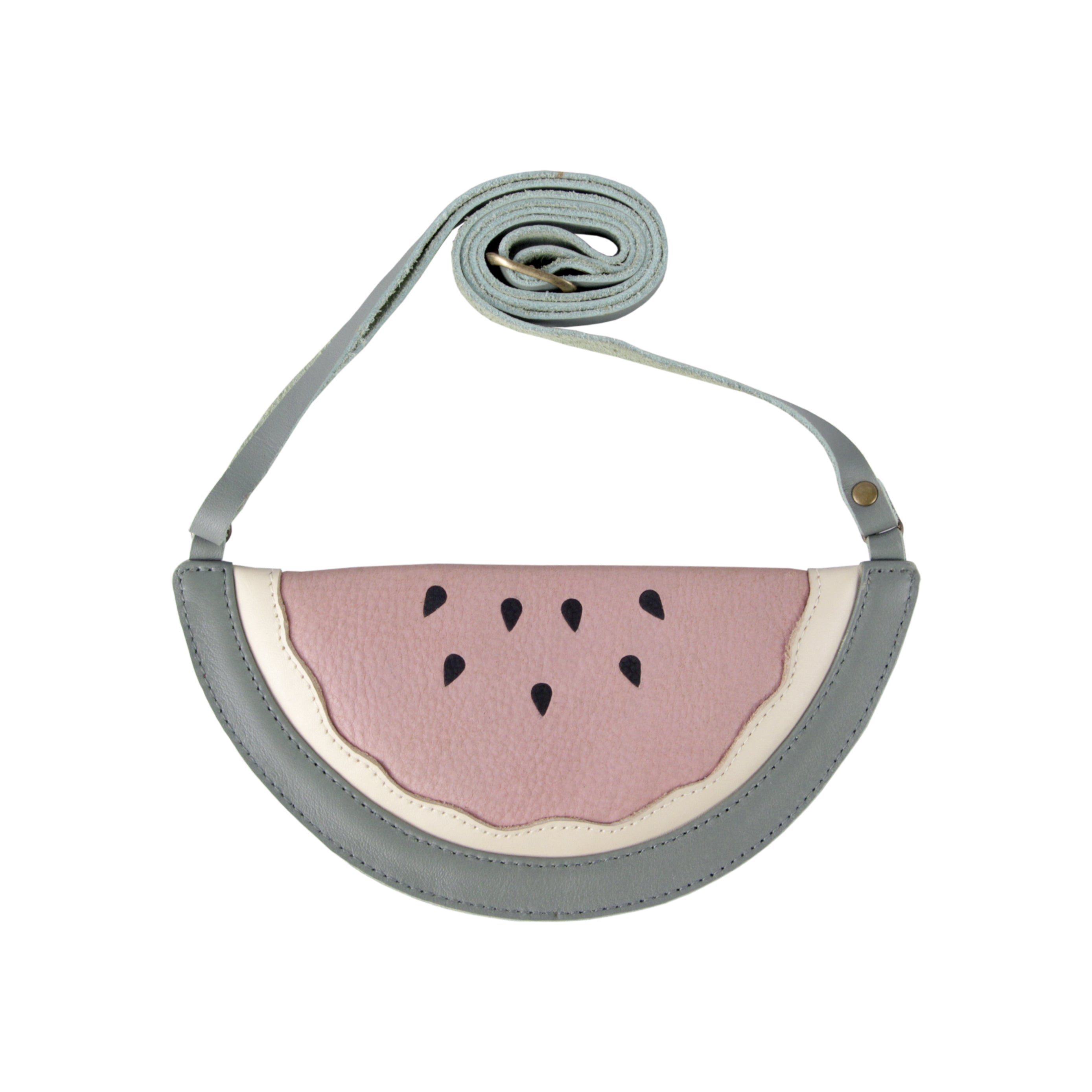 Leren tas voor kinderen in de vorm van een watermeloen van donsje.